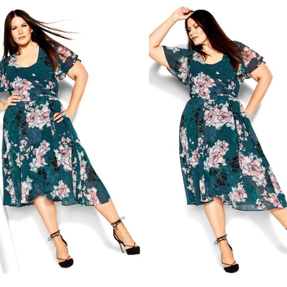 CITY CHIC Blossom Short Sleeve Dress - Jade green - Picture 1 of 9